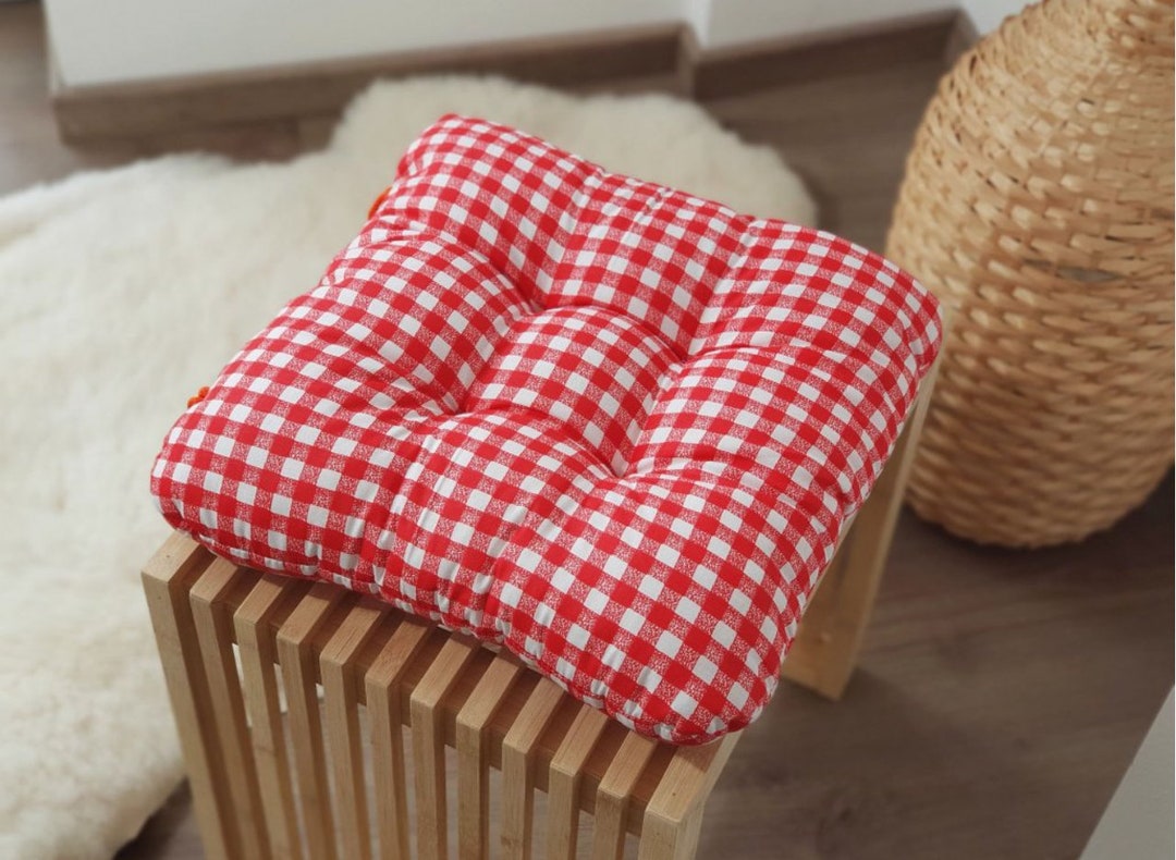 Chair Cushion, Red Gingham, Square Pad, Bistro Chair Pads, Handmade