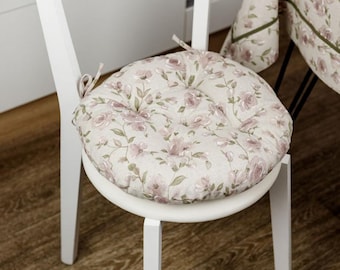 Round Chair Pad, Kitchen Cushion, Chair Cushion, Floral Pad, Seat Pad, Chair Pad, Tufted, Custom Chair Cushion, Round Patio Cushion