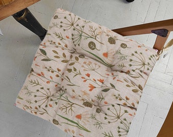 Chair Cushion with Ties, Floral, Square, Indoor, Tufted, Seat Cushions, Pillow for Chair, Chair Pad, Kitchen Chair Pads, Seat Cover, Round