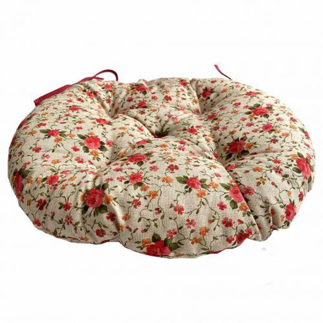 Round Chair Cushion With Ties, Floral Pad, Outdoor, Bistro Chair