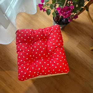 Chair Cushion Square, Heart Print, Outdoor Pad, Seat Patio Cushion, Chair Cushions, Seat Cushion with Ties, Cushion for Chair, Seat Pad