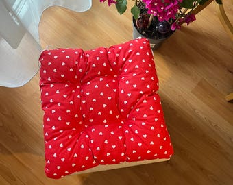 Chair Cushion Square, Heart Print, Outdoor Pad, Seat Patio Cushion, Chair Cushions, Seat Cushion with Ties, Cushion for Chair, Seat Pad