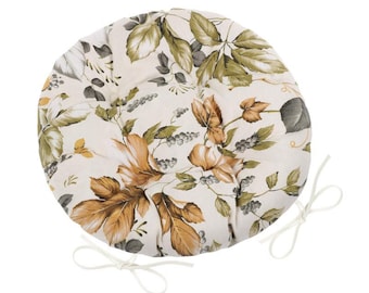 Round Chair Cushion with Ties, Floral, Tufted, Seat Cushion, Seat Patio Cushion, Chair Cushion, Chair Pad, Outdoor Cushion, Round Pad