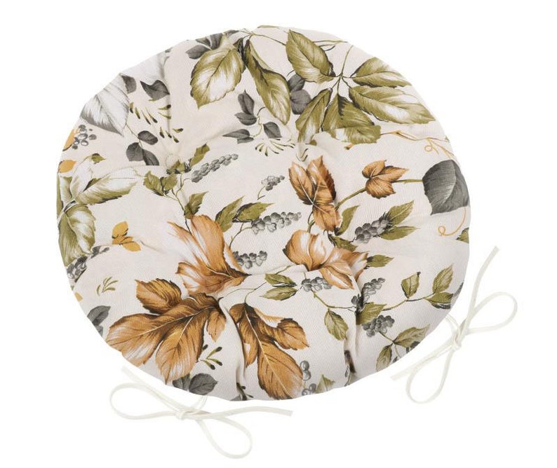 Round Chair Cushion With Ties Floral Tufted Seat Cushion Etsy