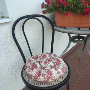 Round Chair Cushion, Floral, Red, Outdoor, Tufted, Seat Cushion, Seat Patio Cushion, Chair Cushion, Pillow for Chair, Cotton Seat Pad
