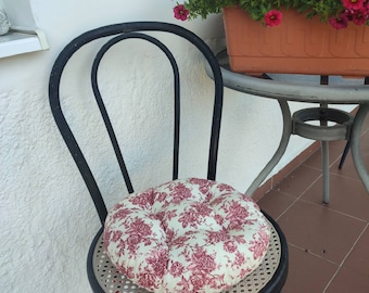Round Chair Cushion, Floral, Red, Outdoor, Tufted, Seat Cushion, Seat Patio Cushion, Chair Cushion, Pillow for Chair, Cotton Seat Pad