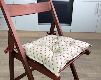 Pillow on a Chair, Polka Dot, Quilted Chair Cushion, Tufted, Seat Pad, Seat Cover, Dining Chair Cushion, Square Patio Cushions, Cushion Pad