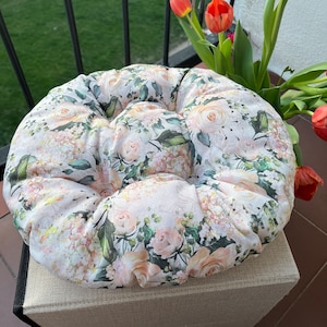 Round Chair Cushion, with Ties, Floral Pad, Stool Cushion, Indoor, Outdoor, Pillow for Chair, Handmade Pillow, Cushion for Chair, Chair Pad