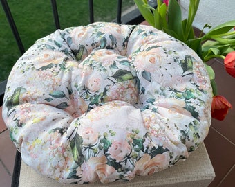 Cojín de silla redonda, con corbatas, almohadilla floral, cojín de taburete, interior, exterior, almohada para silla, almohada hecha a mano, cojín para silla, almohadilla de silla