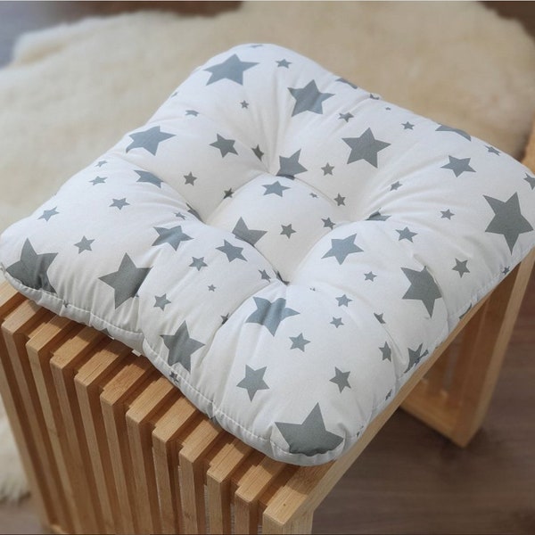 Chair Cushion Stars, Square, Seat Cover, Kitchen Cushion, Pillow with Ties, Seat Pad, Dining Chair Cushion, Square Patio Cushion, Tufted