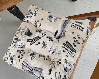 Square, Chair Cushions, Coffee, Dining Chair Cushions, Bistro Chair Cushion, Kitchen Cushion, Tufted Chair Cushion, Seat Pad, Silver