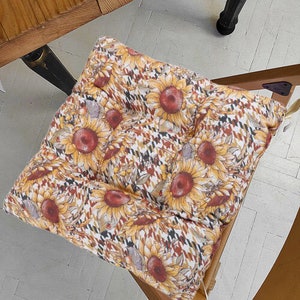 Chair Cushion with Ties, Sunflower, Seat Patio Cushion, Kitchen Chair Cushions, Pillow for Chair, Tufted Chair Cushion, Square Pad, Floral