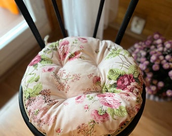Square, Round Chair Cushion, with Ties, Floral, Seat Pad, Dining Chair Cushion, Bistro Chair Cushion, Seat Cushion, Customer Request, Tufted