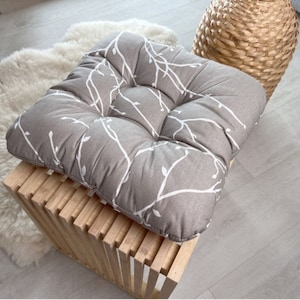 Chair Cushion with Ties, Branch, Seat Pad, Dining Chair Cushion, Cushion Pad, Outdoor Chair Cushions, Handmade Pillow, Tufted Chair Cushion