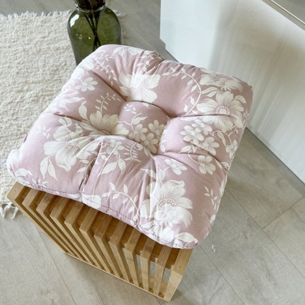 Chair Cushion Square Floral, Pink, Outdoor, Indoor Pillow, Bistro Chair Cushion, Pillow For Chair, Cushion For Chair, Dining Chair Pad