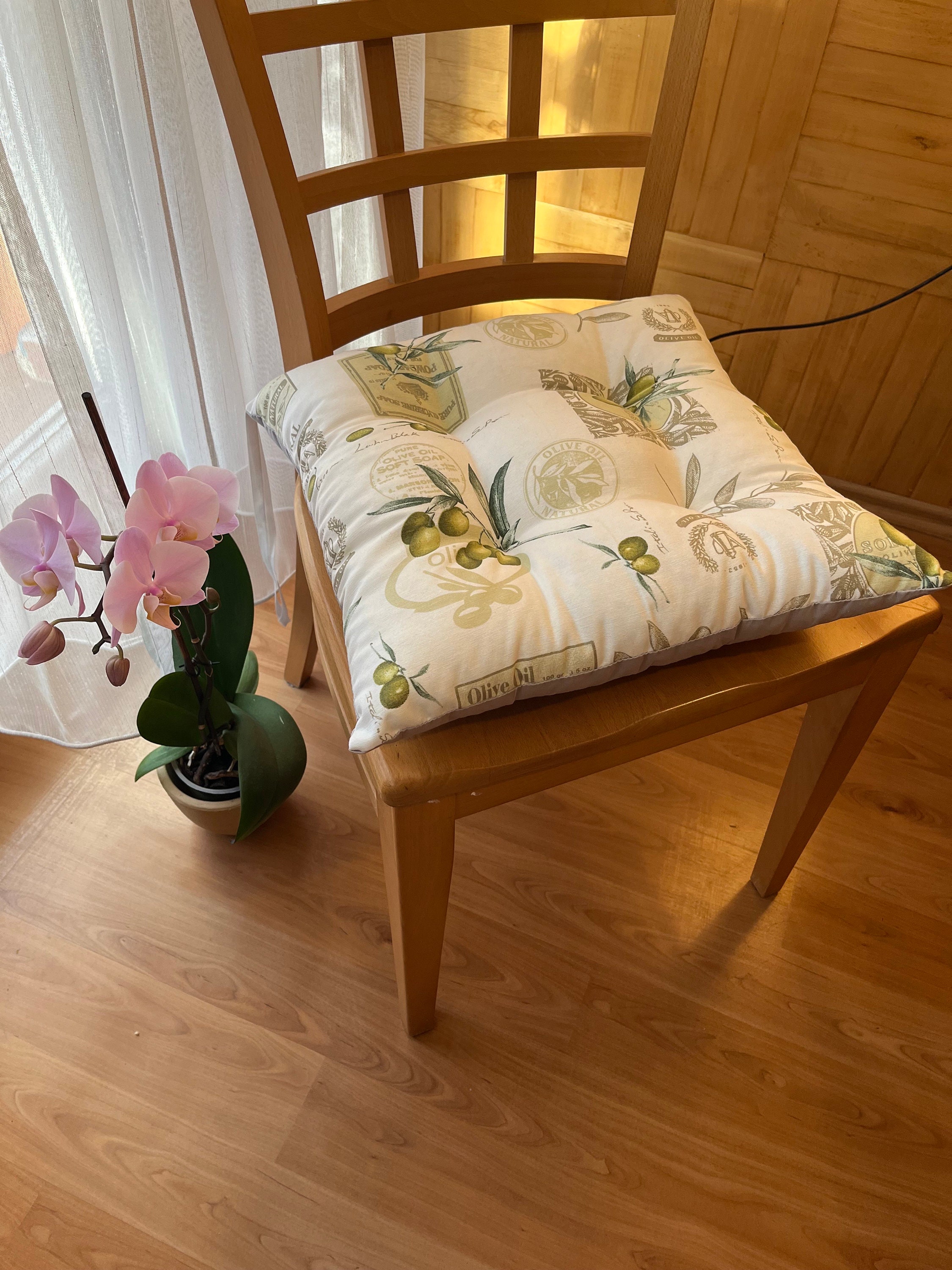 Square Pad with Ties, Olive, Square Bistro Seat Cushion, Seat Pad, Seat Cover, Kitchen Chair Cushion, Tufted, Indoor, Outdoor, Seat Cushion