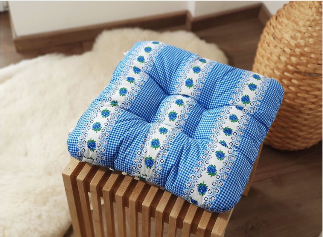 Chair Cushion With Ties, Floral Cushion, Down Seat Cushion, Square Pad