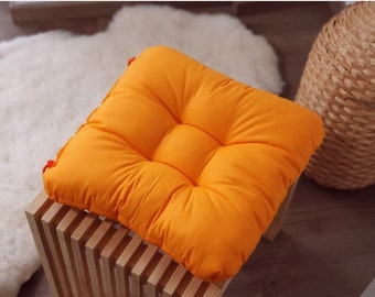 Chair Cushion Orange, Tufted, Seat Cushion, Chair Cushion, Chair Cushion for Summer House, Kitchen Chair Pads, Round Pad, Square Pad