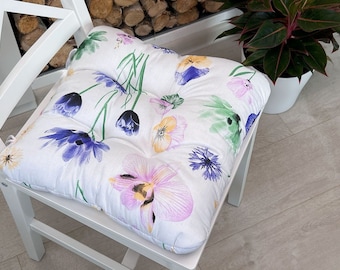 Chair Cushion, Floral, Seat Cushion, Square Patio Cushions, Kitchen Chair Pad, Cotton Seat Cushion, Seat Pad, Round Chair Cushion