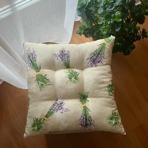 Lavender Seat Cushion with Ties, Indoor, Outdoor, Chair Pad, Seat Pad, Down Seat Cushion, Bistro Chair Cushion, Square Patio Cushions