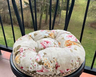Round Chair Pad Provence Roses, Indoor, Tufted, Seat Cushion, Seat Patio Cushion, Chair Pad, Cushion for Chair, Floral Cushion, Soft Pillow