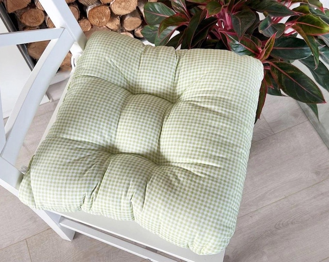 Chair Pad, Gingham, Tufted, Seat Cushion, Seat Patio Cushion, Chair Cushion, Pillow for Chair, Chair Pad, Stool Cushion, Soft Pillow
