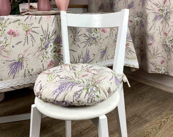 Round Chair Pad with Ties, Floral Print, Lavender, Round Bistro Seat Cushion, Outdoor Chair Cushion, Seat Pad, Round Pad, Kitchen Chair Pad