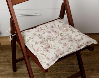 Chair Pillow with Ties, Outdoor Bistro Cushion, Seat Cushion, Bistro Chair Cushion, Square Patio Cushions, Floral Print, Tufted, Indoor