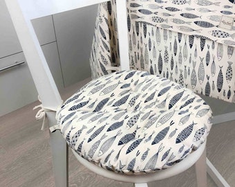 Chair Cushion with Ties, Round, Bistro Seat Cushion, Kitchen Chair Cushion, Round Pad, Pillow, Seat Pad, Chair Pad, Stool Cushion, Indoor