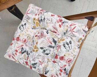 Chair Cushion with Ties, Floral, Outdoor, Indoor Pillow, Seat Pad, Tufted, Seat Cushion, Seat Patio Cushion, Chair Cushion, Pillow for Chair