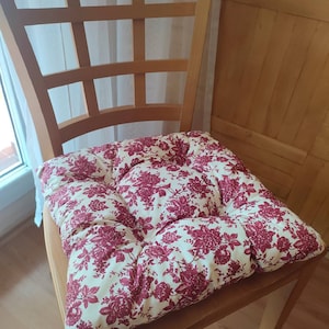 Chair Cushion With Ties, Floral, Red, Dining Chair Cushion, Square Patio Cushion, Tufted Chair Cushion, Indoor Seat Cover, Outdoor Chair Pad