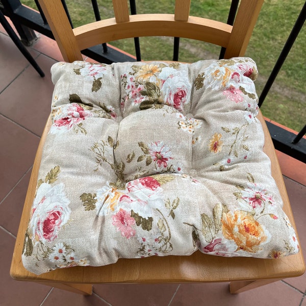 Chair Cushion with Ties, Floral, Provence, Tufted, Seat Cushion, Chair Cushion, Outdoor, Indoor, Seat Pad, Kitchen Chair Pads, Seat Cover