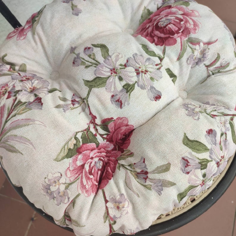 Chair Cushion Round Roses Indoor Tufted Seat Cushion Seat Etsy