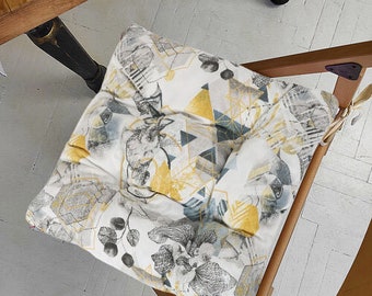 Chair Cushion with Ties, Indoor, Outdoor, Chair Pad, Seat Pad, Kitchen Chair Pad, Bistro Chair Cushion, Square Patio Cushion, Custom Cushion