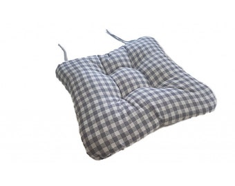 Chair Cushion with Ties, Square, Gingham, Tufted, Seat Cushion, Seat Patio, Pillow for Chair, Stool Cushion, Bistro Patio Cushion, Seat Pad