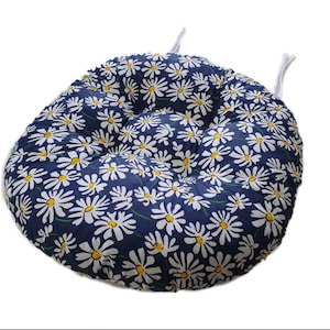 Chair cushion Round, Blue, Floral Print, Outdoor Pillow, Indoor, Seat Pad, Cushion, Tufted, Seat Cushion, Chair Pad, Bestseller Cushion