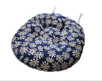 Chair cushion Round, Blue, Floral Print, Outdoor Pillow, Indoor, Seat Pad, Cushion, Tufted, Seat Cushion, Chair Pad, Bestseller Cushion