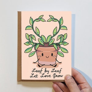 Let Love Grow, feuille par feuille, carte de voeux - carte faite main - carte de plante - carte d'anniversaire de la Saint-Valentin