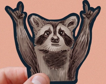 Rockin' Raccoon Rock Sign Music Sticker - Live Music - Vinyl Sticker - Rock N Roll