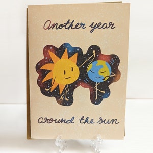 Otro año alrededor del sol - Tarjeta Tierra y Sol - Tarjeta Planeta - Tarjeta Linda - Tarjeta de Cumpleaños - Tarjeta de Aniversario - Tarjeta de Felicitación hecha a mano