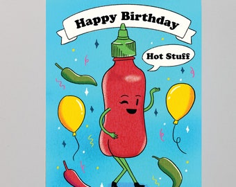 Happy Birthday Hot Stuff Greeting Card - Funny Card - Handmade Card - Greeting Card