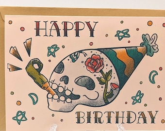Tattoo Skull Birthday Card - Vintage Birthday Card - Funny Birthday Card - Millennial Gen X - Tattoo Card - Greeting Card