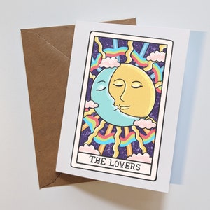 El saludo de la tarjeta del tarot de los amantes - tarjeta hecha a mano - tarjeta de bruja - aniversario - día de San Valentín