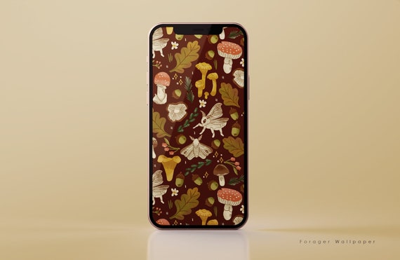 Forager Phone Wallpaper Digital Download - Cute Mushroom Wallpaper - Moth Wallpaper - Forest Floor Hiking Aesthetic - Autumn
