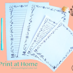 Juego de letras pequeñas mágicas - Papelería de letras digitales caprichosas - Papelería de brujas - Papel de carta - Papel digital Kawaii