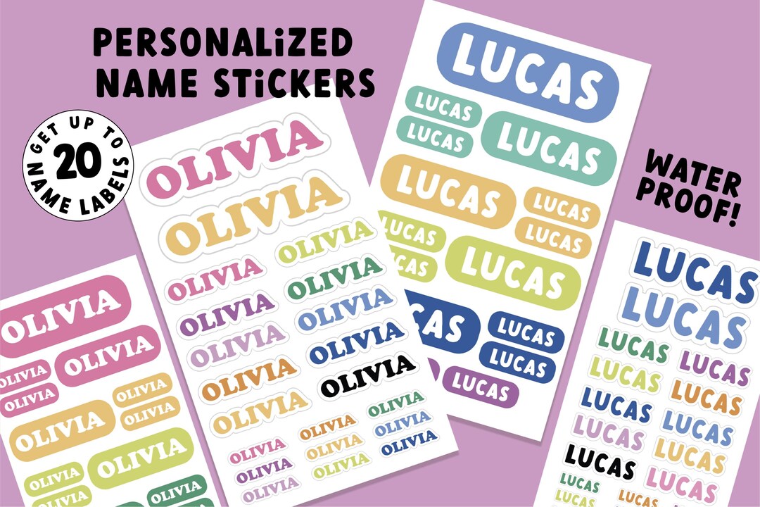 Custom Name Stickers - Waterproof - up to 20 Stickers per Sheet ...