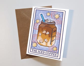 The Iced Coffee Tarot Card - Hand Made - Climate Friendly Paper - Birthday Gift - Thank you Card - Compostable Packaging