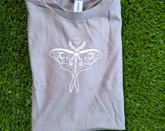 Stellar Moth Tshirt - 100% Heavy Cotton - Hand Screen Printed - Soy based Ink