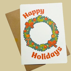 Happy Holidays Wreath Card - Handmade Card - Christmas Card - Made with Climate Friendly Paper