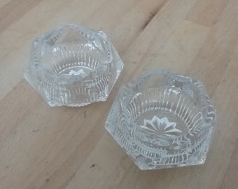 A Pair of Vintage Clear Cut Glass Salts, Salt Cellars, Salt Pots, Salt Dip Cellars, Open Salts, Condiment Dishes, Salt Box, Salt Containers